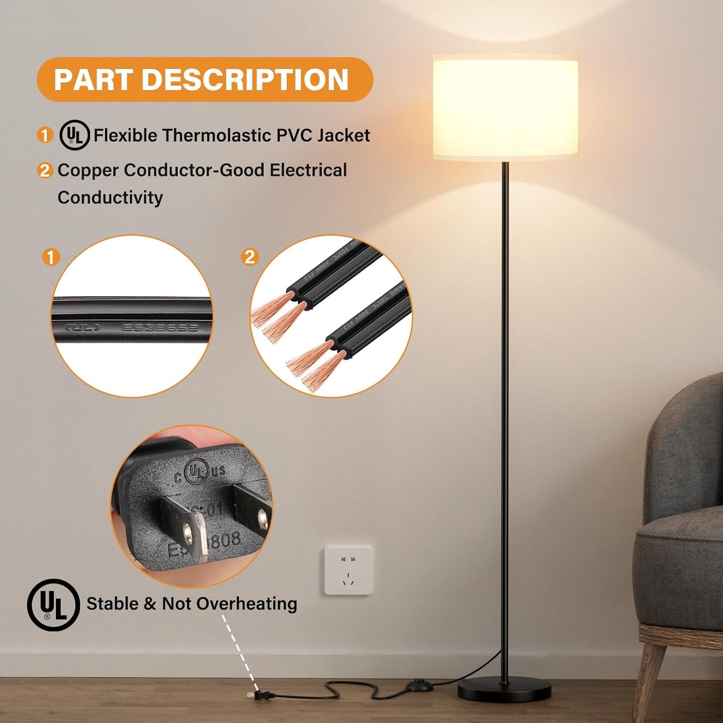 Modern Floor Lamp Simple Design with White Shade