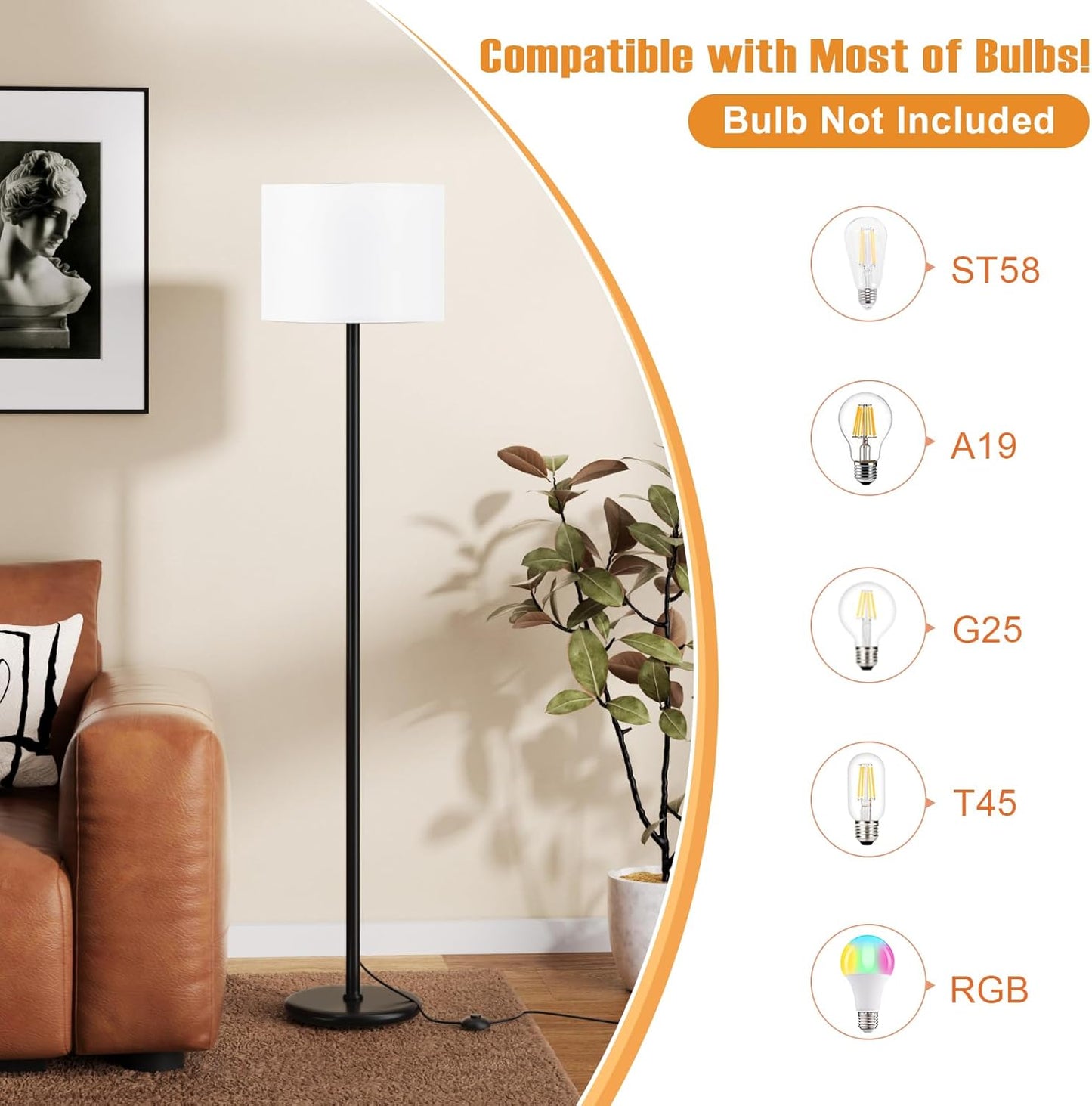 Modern Floor Lamp Simple Design with White Shade