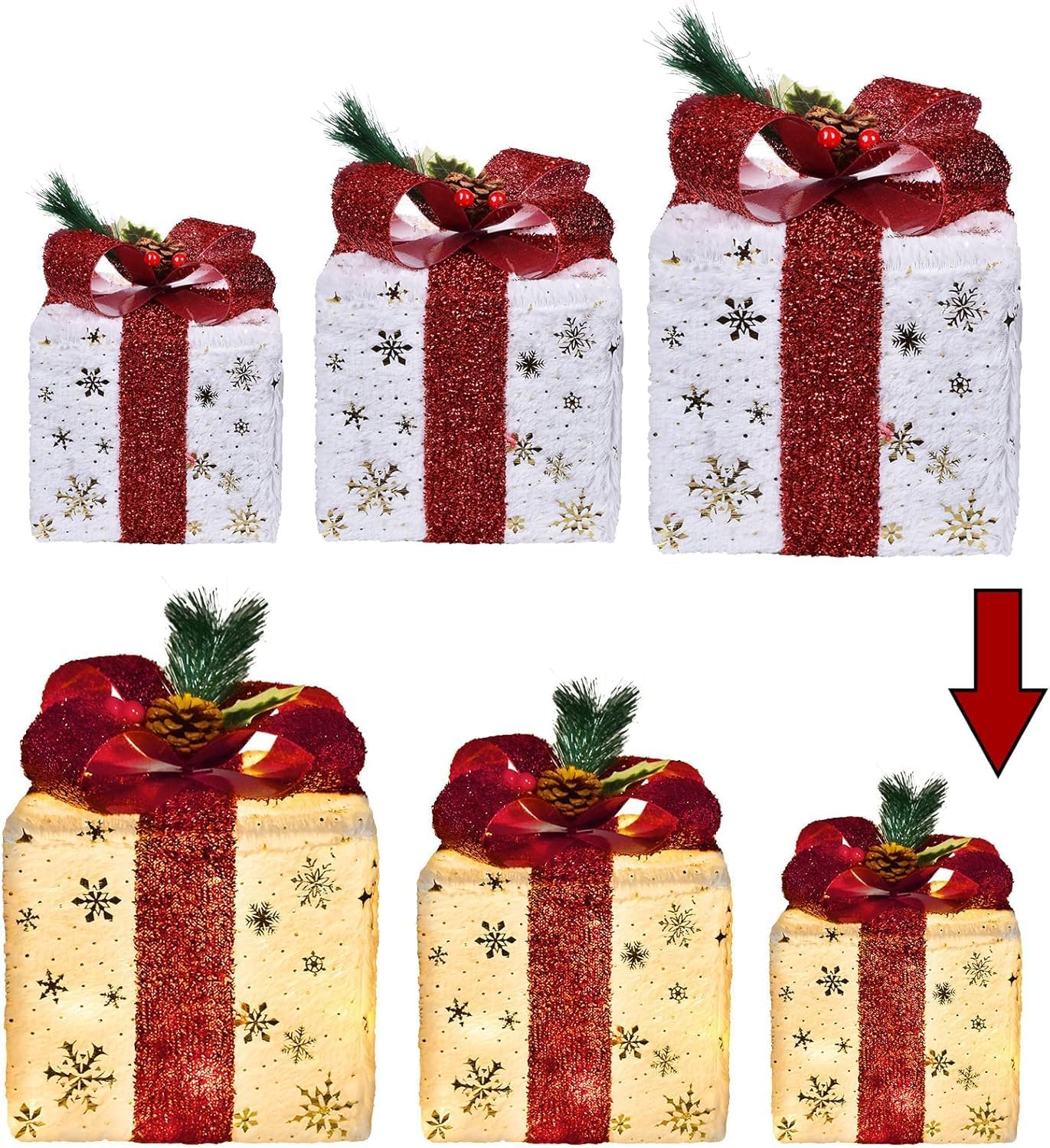 Set of 3 Christmas Lighted Gift Boxes